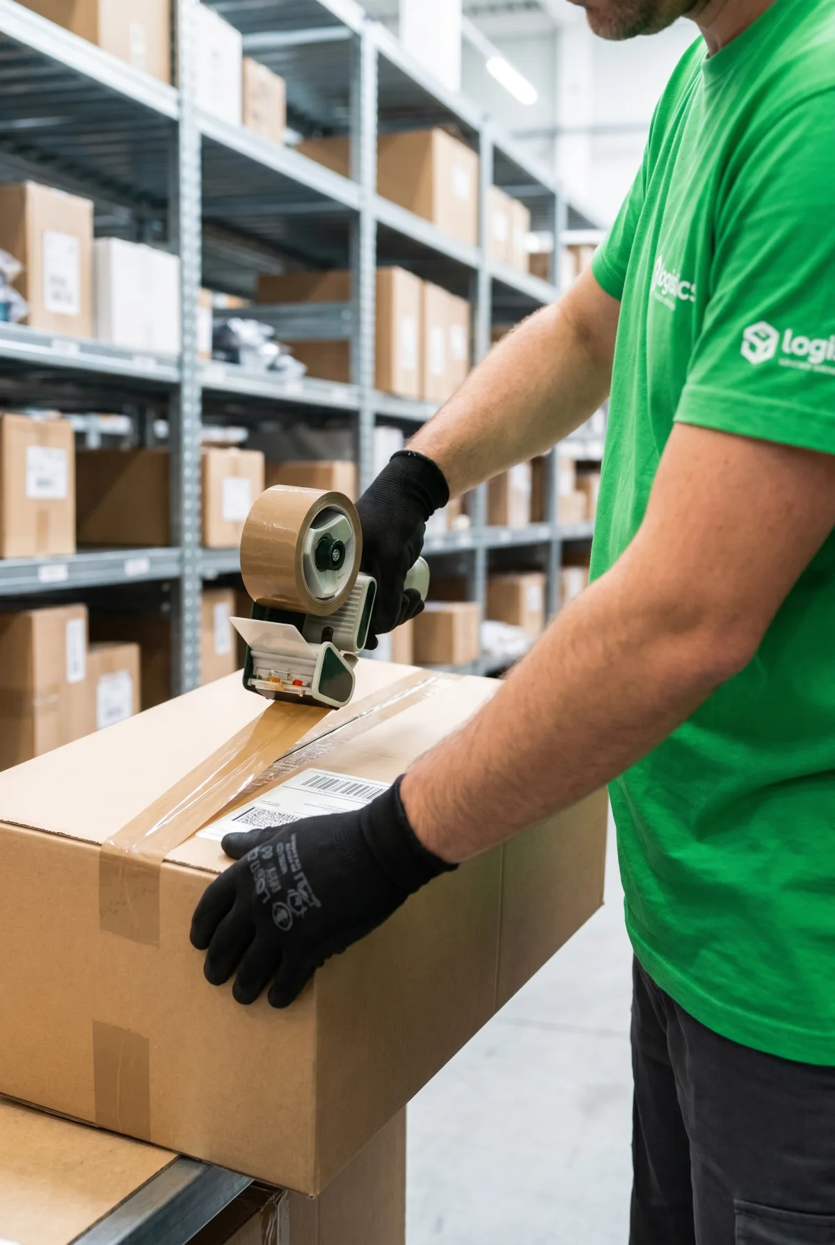 Logistics staff packing in the warehouse