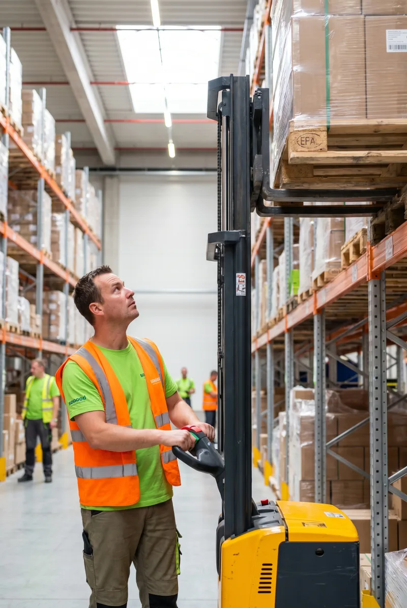 Forklift driver operating the high-bay racking