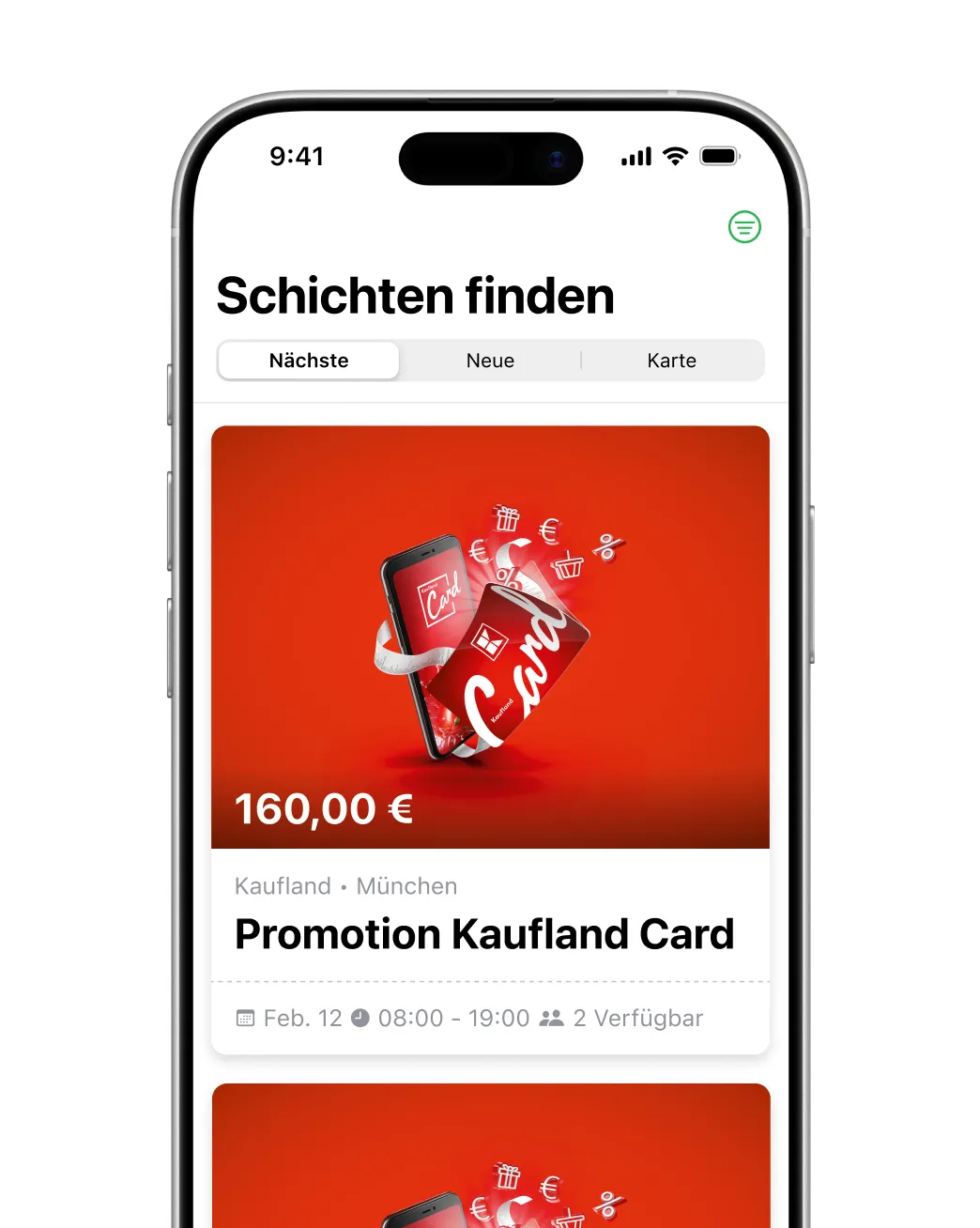 Kaufland Card Promotion-Schicht in der uniworks App